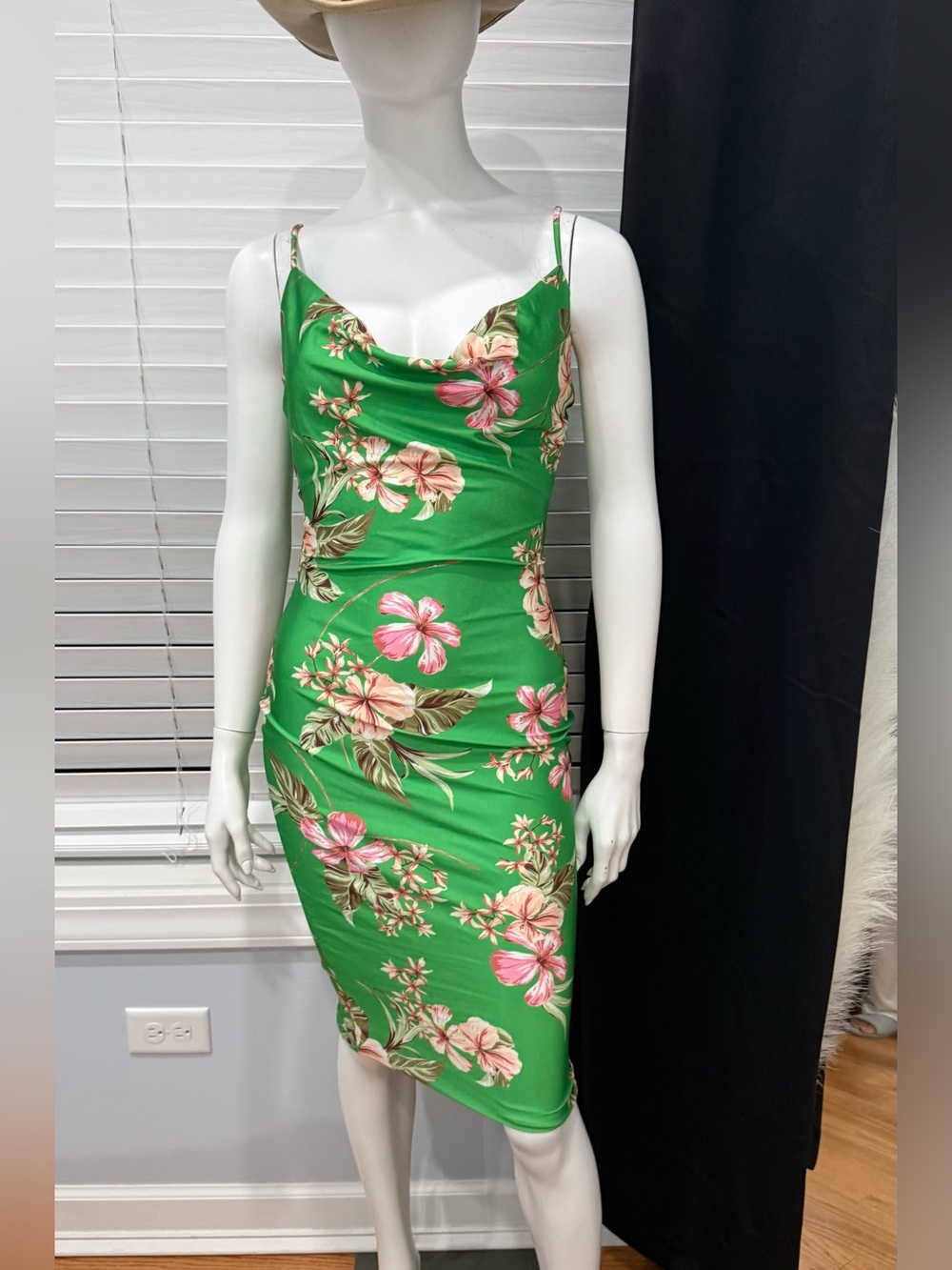 iris Green Floral Cowl Neck Midi Dress